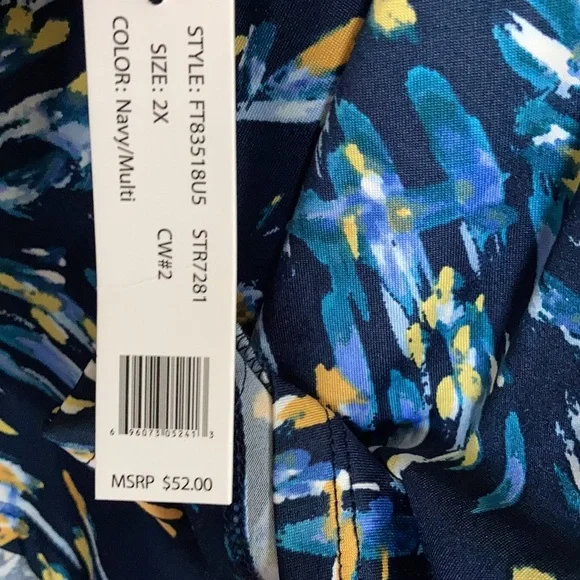 Zac & Rachel top abstract print w stretch & tie detail at hemline boho casual 2X - Picture 11 of 17